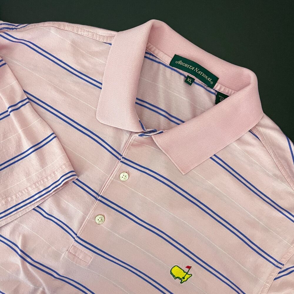 Augusta National Golf Polo Shirt Mens XL Pink Striped Pima Cotton Masters Logo